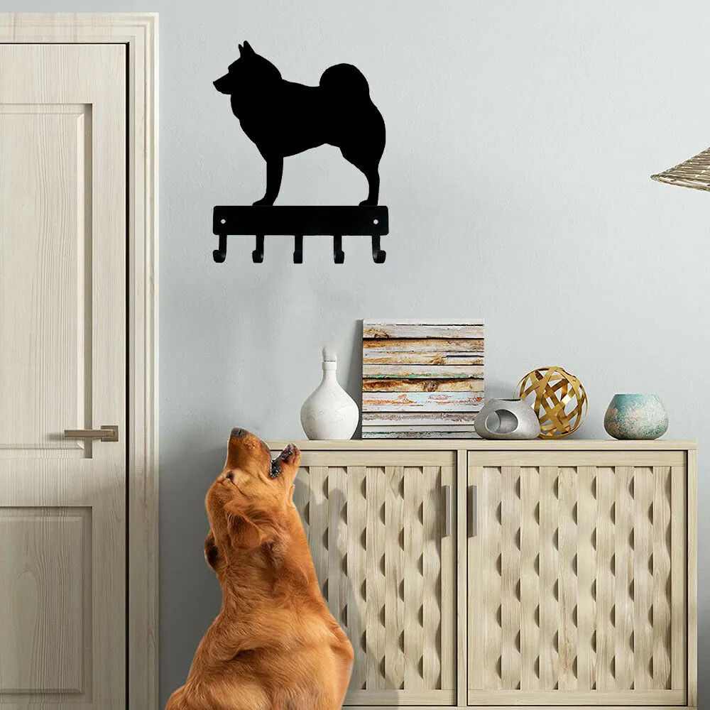 Noorse Elkhound Dog - Key Hooks Sleutelhanger Holder -6 inch Wide Metal Wall Art