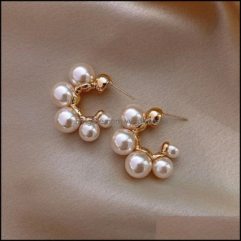 hoop & huggie elegant celebrity metal inlaid pearl earrings for woman fashion jewelry wedding party girl`s