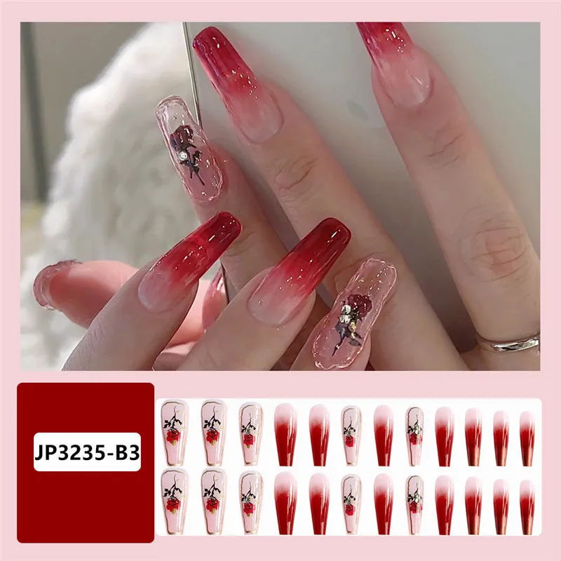 24pcs/Box hot selling various custom nail makeup design gradient diamond color charm 2022 press on nails