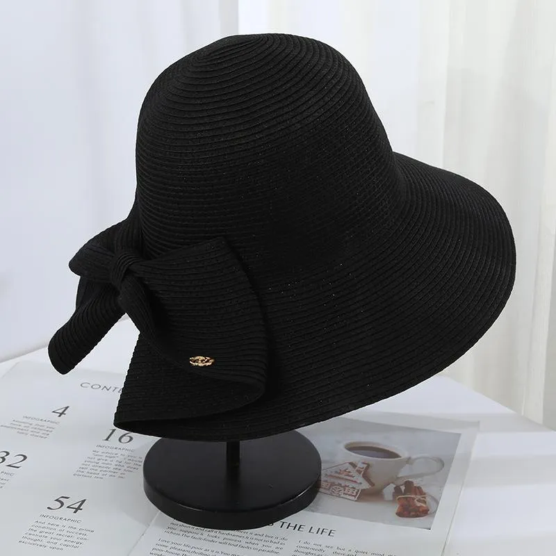 Optimized Product Title: Designer Straw Bucket Bonnet For Women Wide Brim  Sun Hat Bow With Sun Visor From Egertonenty, $9.22