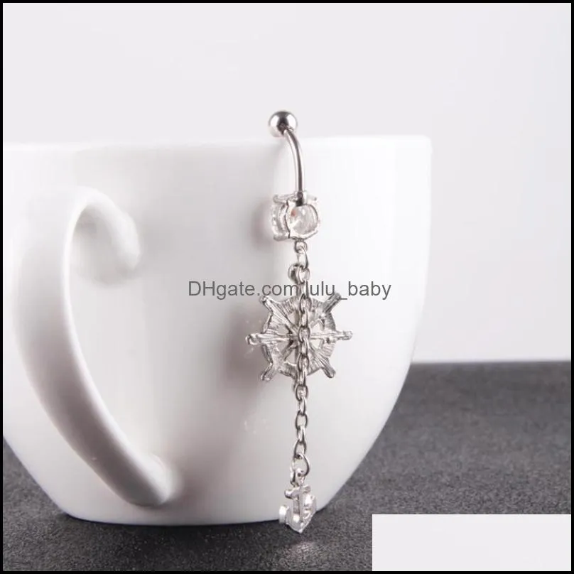 dangle boat anchor belly button ring 14g 316l stainless steel vessel navel barbell body jewelry