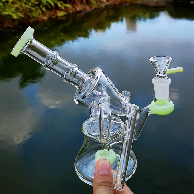 Milk Green Purple Sidecar Glass Bong With Showerhead Perc Hookahs Recycler Dab Rigs Oil Rig Smoking Accessories XL-1972