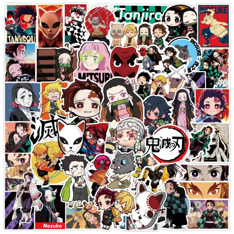 50pcs giapponese anime demonio addetti slayer kimetsu no yaiba graffiti kids giocattolo skateboard auto motociclette moto decalcomanie adesivi per biciclette