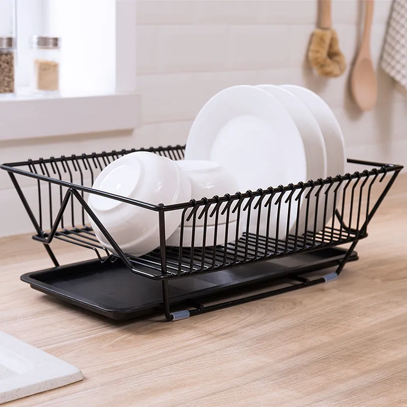 Dish Drying Rack with Drainboard Drainer Kitchen Light Duty Countertop Utensil Organizer Storage for Home Black White 1-tier 220406