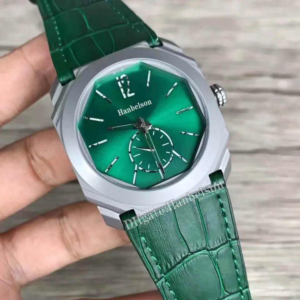 Relógios masculinos octogonal cinza rosto casual titânio caso movimento de quartzo pulseira de couro 41mm relógios de pulso montre de luxe228y