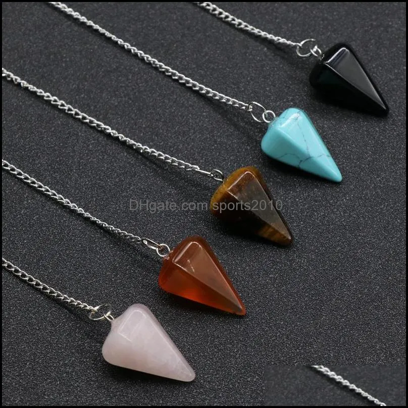 natural stone crystal pendulum charms tiger eye black obsidian pink quartz chakra healing reiki hexagonal pendulums for men women sports2010