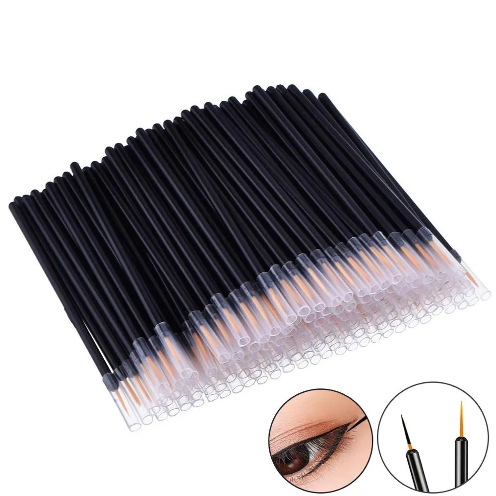 Brilhos de delineador de maquiagem de beleza profissional de 100pcs com tampa de cabelos finos de nylon maquiagem de fibra de fibra descartável