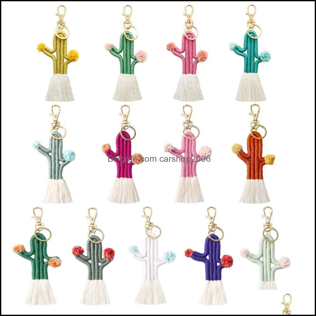 ups hand woven cactus key chain accessories pendant bohemian botanical flower tassel bag pendant female