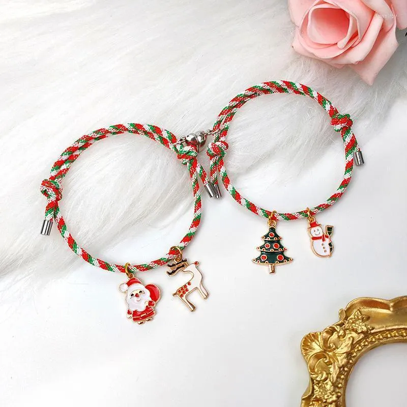 Link Chain CANNER Cute Snowman Pendant Magnet Attracts Bracelets For Couple Halloween Gift Bracelet Santa Claus Charm Rope On Hand Fawn22