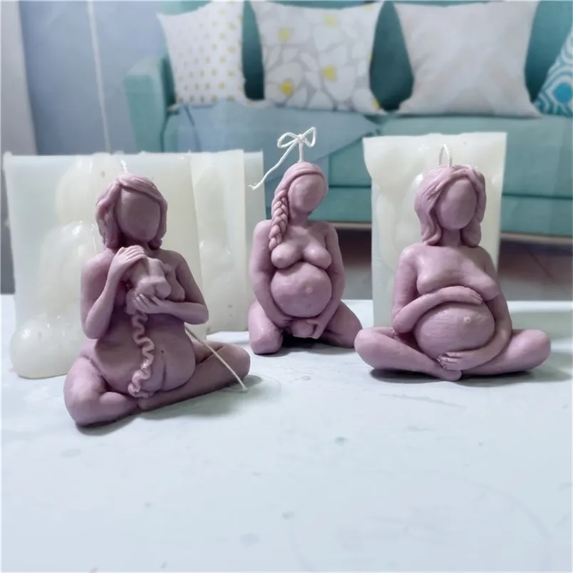 3Dベイビーマザーポートレートキャンドルシリコンカビ妊娠妊娠アロマセラピーDIYギフトは、子供の女性樹脂型220721を産む