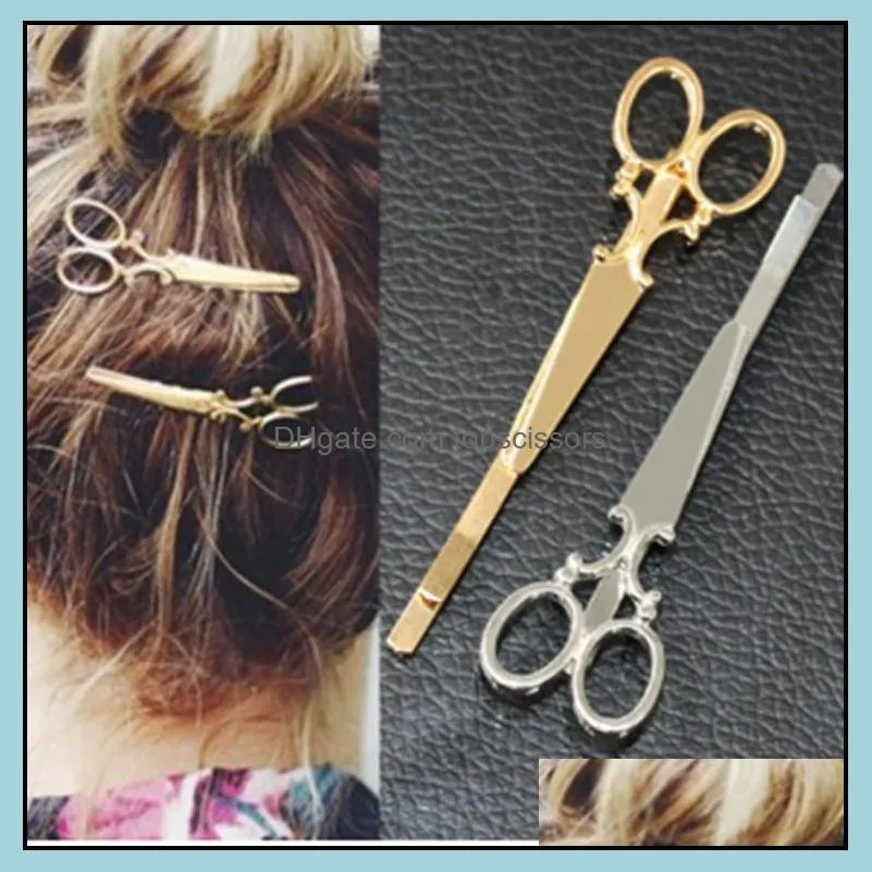 Hair Pins Accessories Tools Products Cool Simple Head Jewelry Pin Gold Scissors Shears Clip For Tiara Barrettes Wholesale Drop Delivery 20