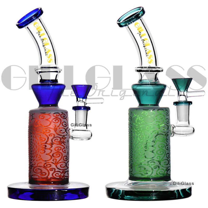 Padr￣o esculpido Dab Rig Rig Bong Tubos de ￡gua Bongos de vidro Tubos de vidro de cera