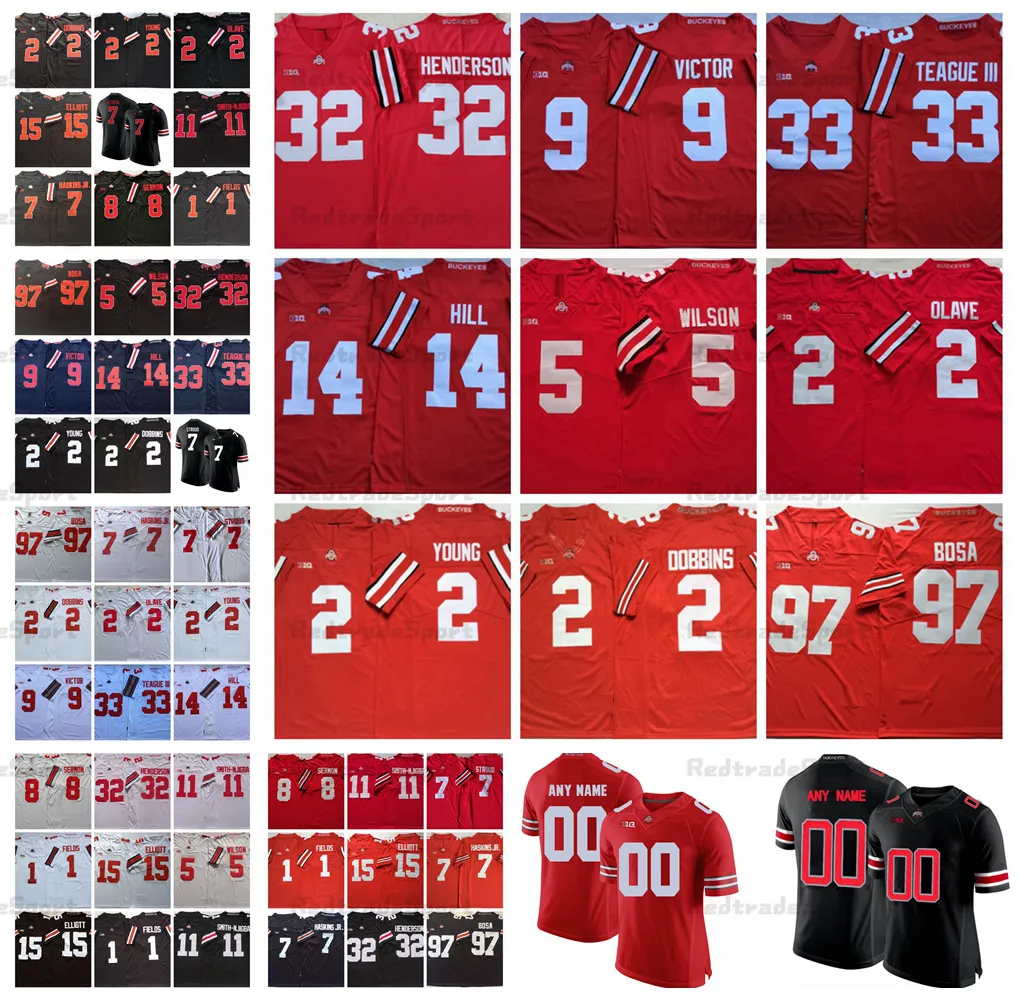 NCAA Ohio State Buckeyes College Football Jerseys Justin Fields Dwayne Haskins Jr. Stroud Bosa Elliott Olave Chase Young Dobbins Teague III Hill Victor Wilson Sermon