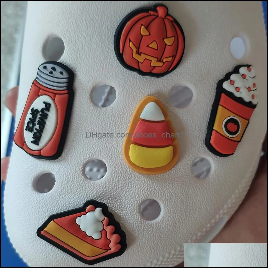 Wholwsale Halloween Pumpkin Spice Croc Charms for Shoe Buckcle Decoration Party Gift