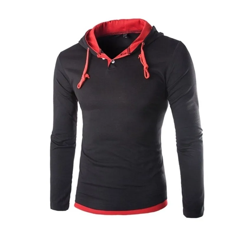 Autumn Long Sleeve Hooded T Shirt Men Slim Fit Hooded Tshirts Pullover Hoodies Tops Drop 201116