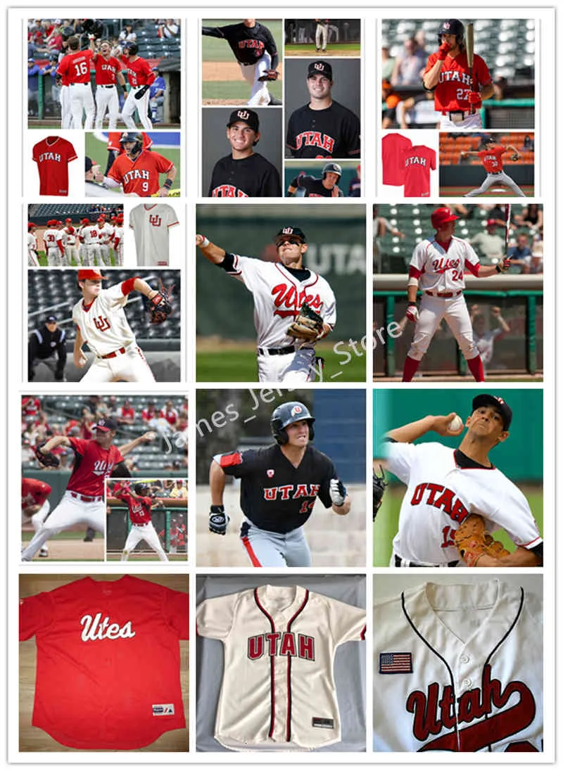 XFLSP 2022College Custom UU Utah Utes Stitched Baseball Jersey 26 Jayden Kiernan 24 Davis Cop 21 Dakota Duffalo 19 Jackson Clemett 17 Britt Graham