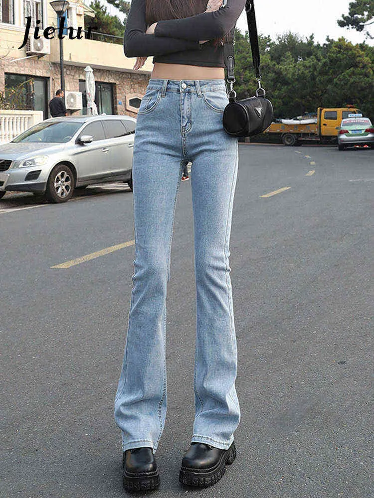 Jielur 2022 jeans flare mulheres calças de cintura baixa vintage calça jeans de jeans de streetwear mamãe casual jeans de moda l220726