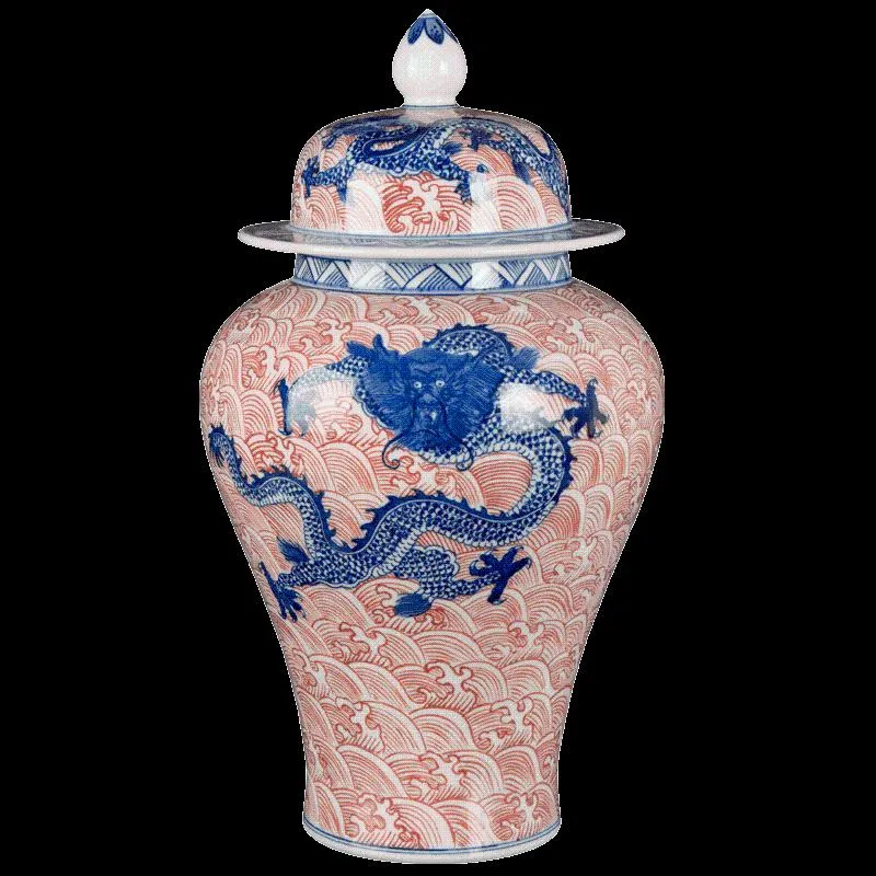 Vases Jingdezhen Porcelain Antique Dragon Pattern Blue And White General Tank Ornaments Home Tabletop Craft