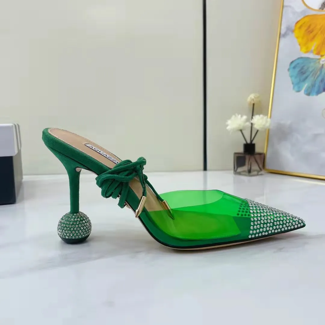 New Season Shoes Aquazzura Nights Pumps 95mm Italy Green Pvc Stiletto Heel Glistening Sphere Party