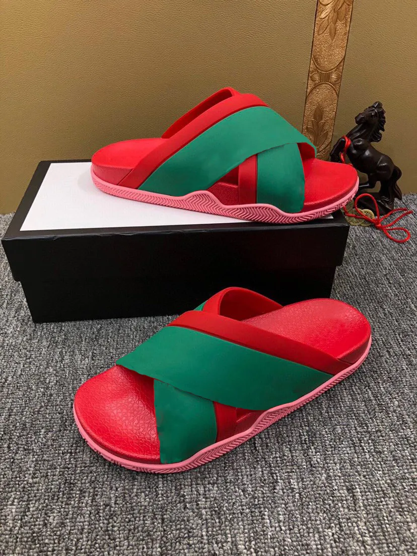 Stylish Red and Green Slide Sandals Red and Green Luxury Stripe Slide Sandals | Deco Slides main image 3