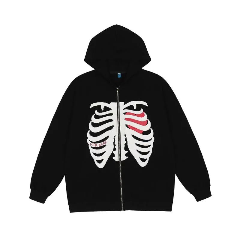 Men's Hoodies & Sweatshirts Autumn Skeleton Fashion Hoodie Men Harajuku Zip Up Vintage Street Wear HIP HOP 4 Or