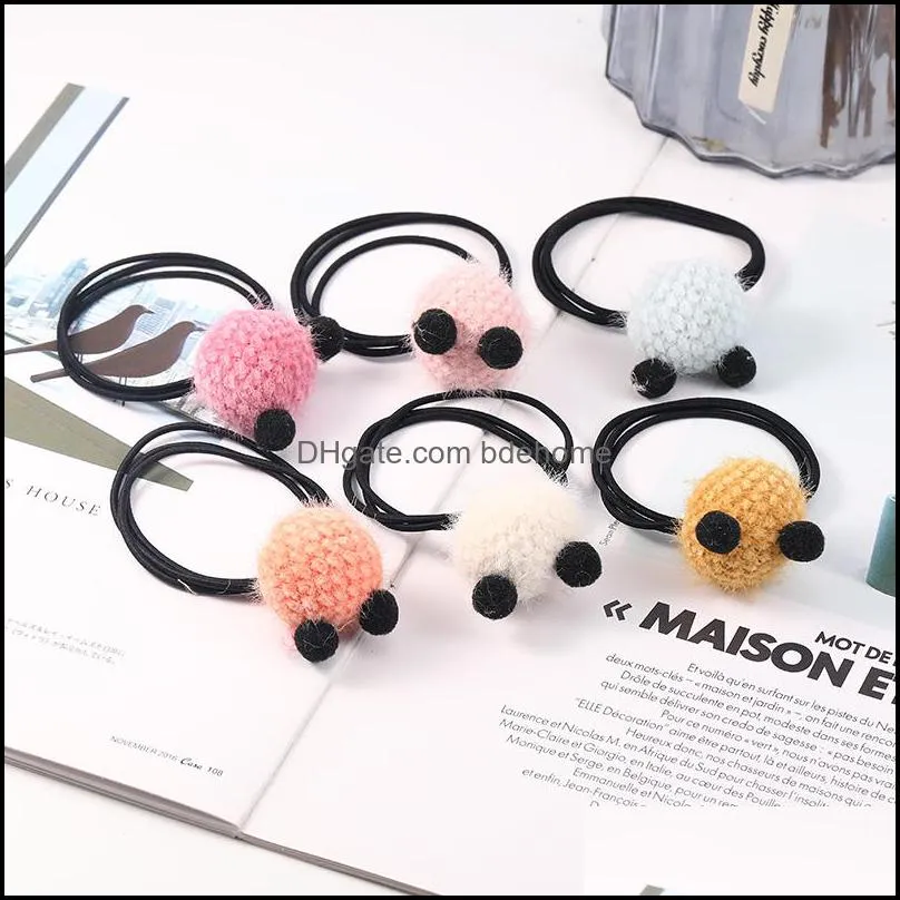 sale korean style girls cute headband soft fake fur ponytail holder rope hair accessories elastic hair rope rubber hairball jewelry