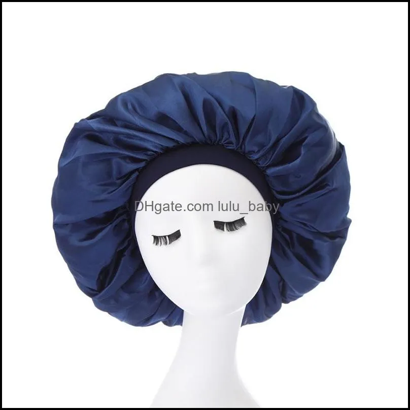 women lady solid color extra large satin night hats sleep caps hair care wide bath headwear fashion accessories