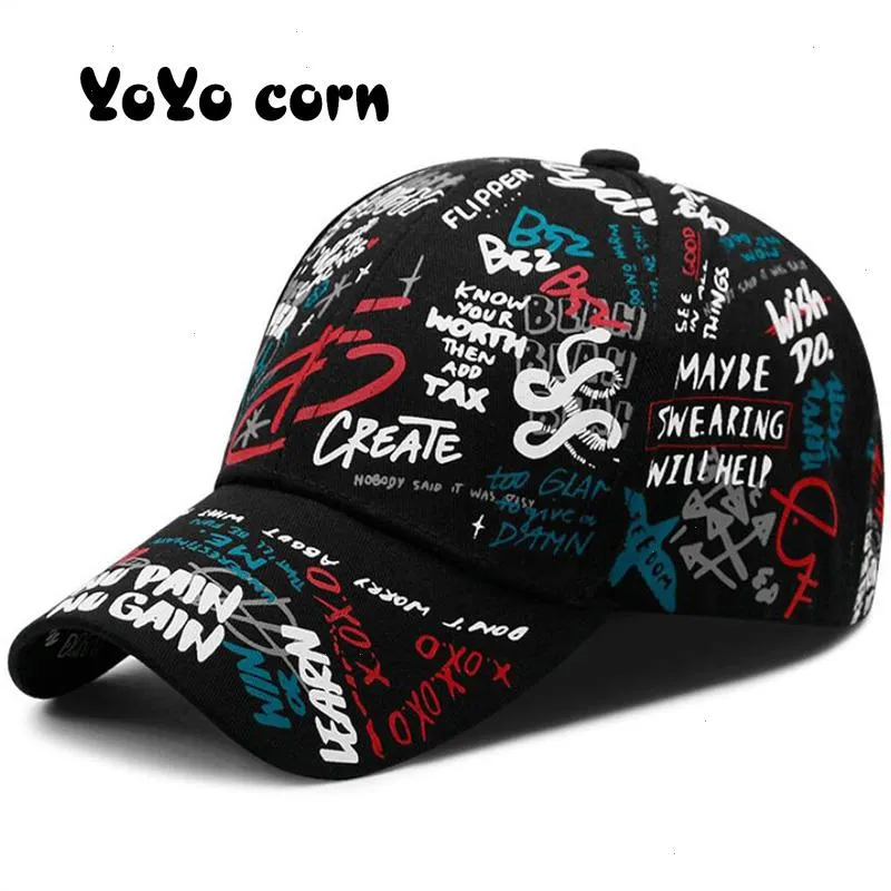 サマーレタープリントスナップバックGorras Para Hombre Casquette Femme Hip Hop Womens Hats Black Graffiti野球帽子女性男性