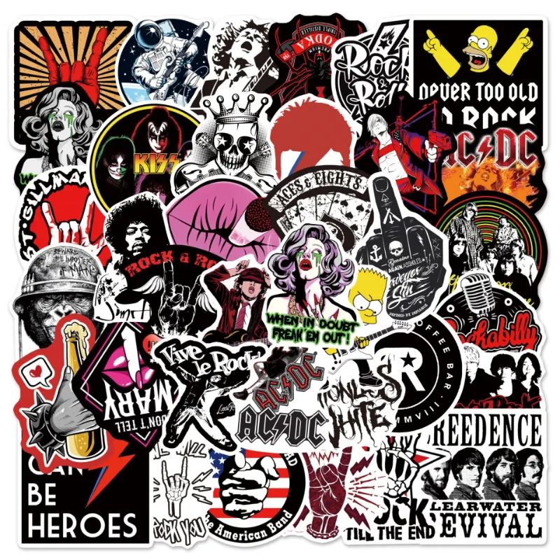 Lot de Stickers Rock, Musique, Logos Groupes de Rock, Metal, Punk