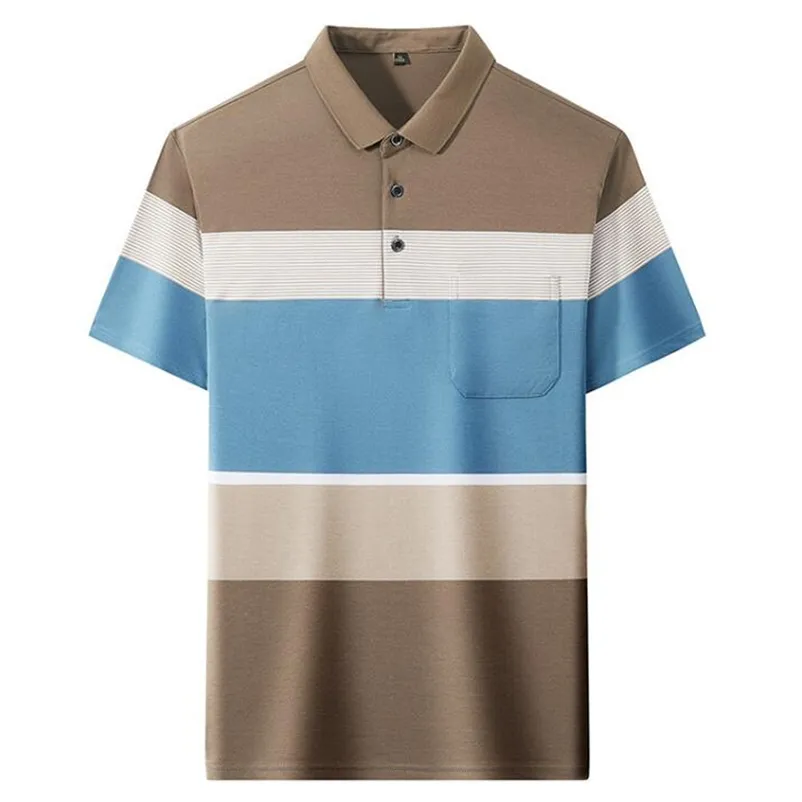 Summer men polo shirt High quality brand cotton Short Sleeve pocket casual striped Men's clothing 220504