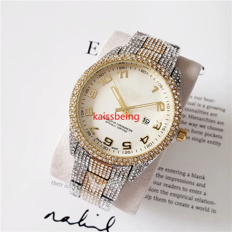 138 高品質メンズレディース腕時計フルダイヤモンドアイスアウトストラップデザイナー腕時計クォーツムーブメントのカップル愛好家時計腕時計
