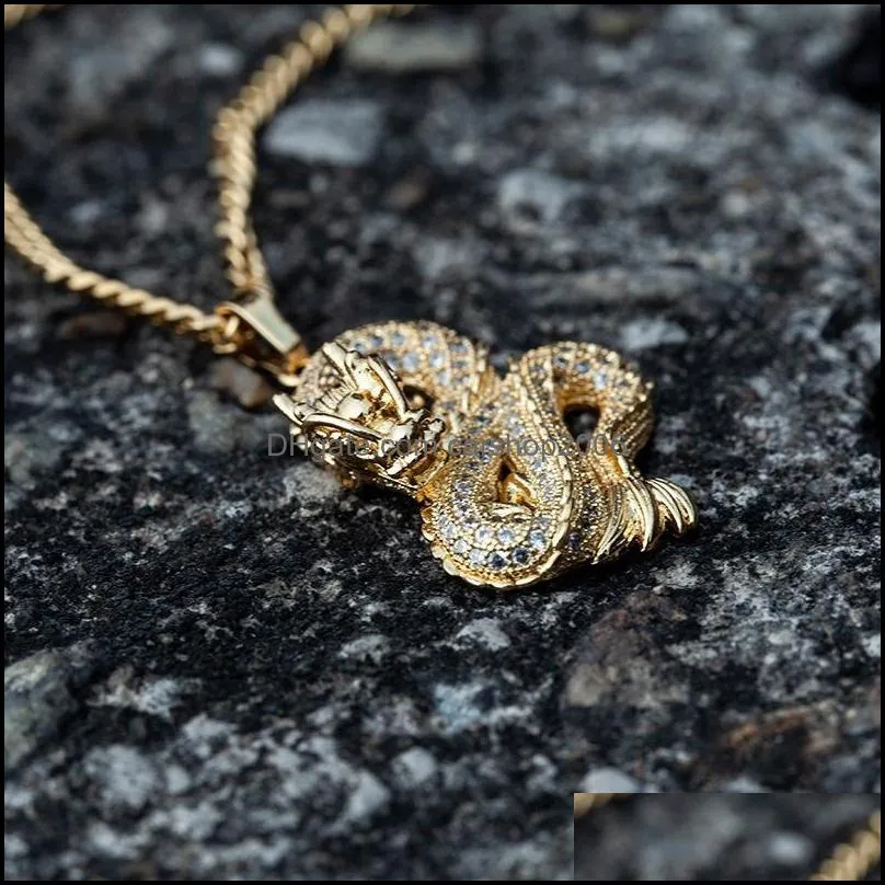 Pendant Necklaces 2022 Jewelry Dragon For Women Men Gold Color Jewellery Cubic Zirconia Mascot Ornaments Lucky Symbol Gifts