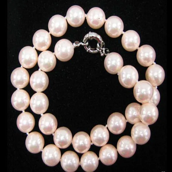 Mode Pretty 10mm Pink South Sea Round Shell Pearl Beads Halsband 18 Inche