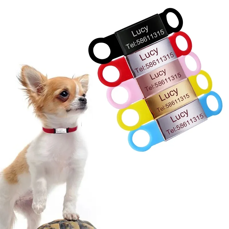 Personalized Silicone Pet ID Card DIY Engraved Stainless Steel Dog Tag Pet Collar