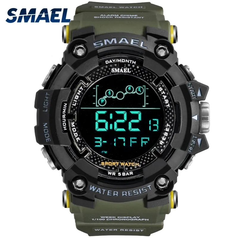 Wristwatches Mens Watch Military Water resistant SMAEL Sport watch Army led Digital wrist Stopwatches for male 1802 relogio masculino Watches 220826