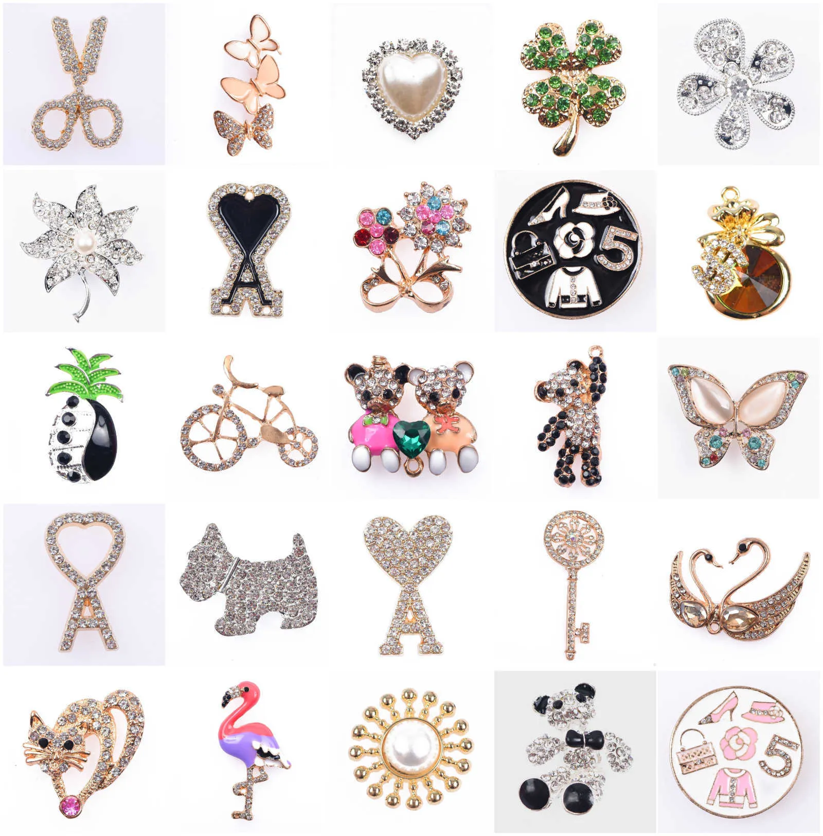 1 PCS Metal Designer Charms Gold and Silver Stone Charms Accessories Butterfly Crown Shoe Decoration لأحذية التمساح