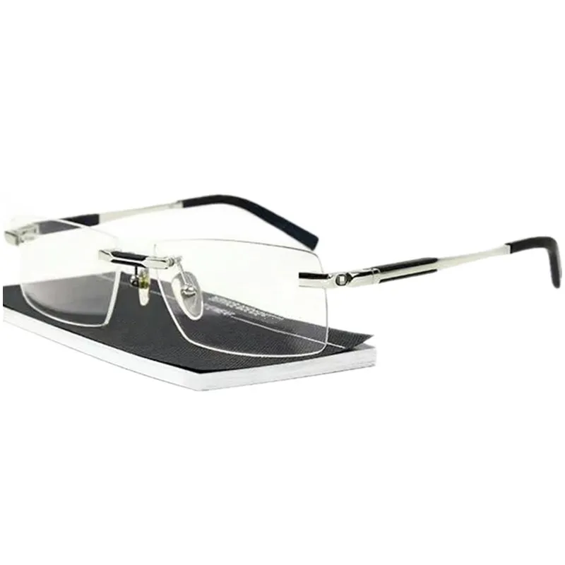 럭셔리 디자인 M349 비즈니스 남성 Limlesses 안경 프레임 57-16-140 처방전에 대한 가벼운 Myopia 리더 안경 전체 세트 케이스 안티 -Lueray 안경