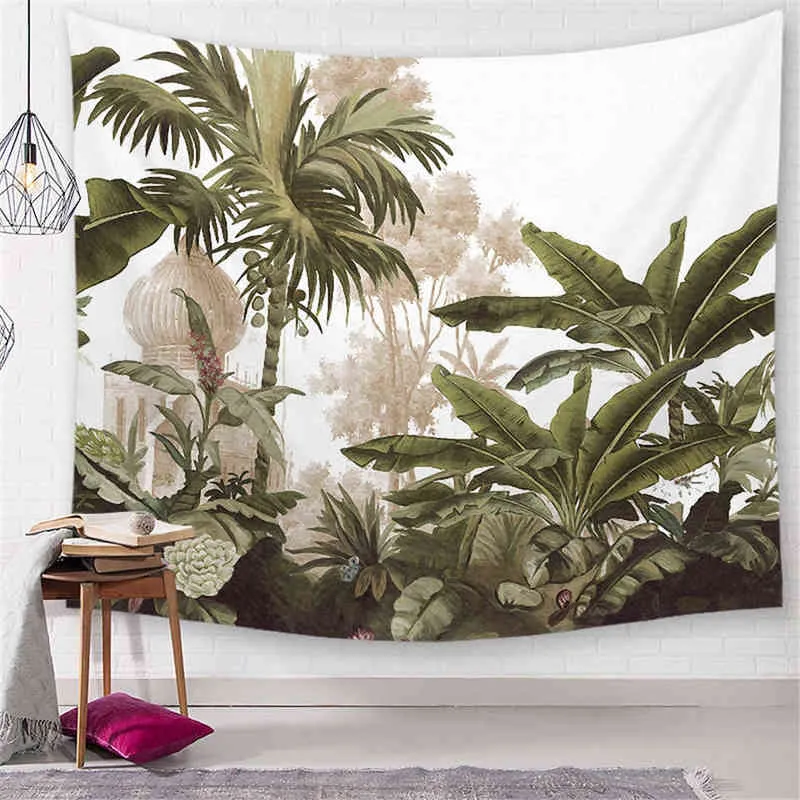 Tropical Palm Carpet Wall Hanging Pattern Green Leaves Nature Forest Landscape Animals Art Carpet Home Wall Decor Bedroom J220804