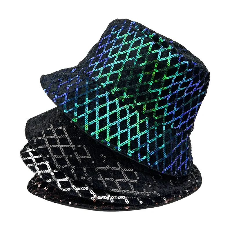 Chapeau de seau à paillettes pour hommes en plein air décontracté chapeau de soleil Hip Hop décoration chapeaux à large bord casquette