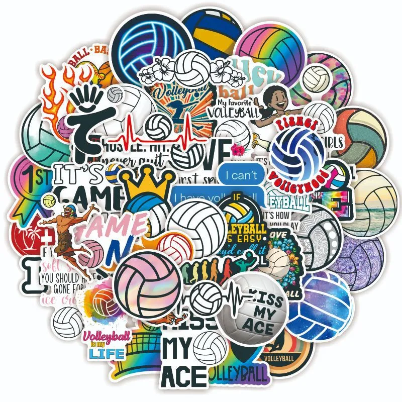 50pcs ملصقات الكرة الطائرة ملصقات التزلج على التزلج ملصقات مقاومة للماء Vinly Cartoon for Skatboard Lugg Luggage Case Care Decals Party Decor