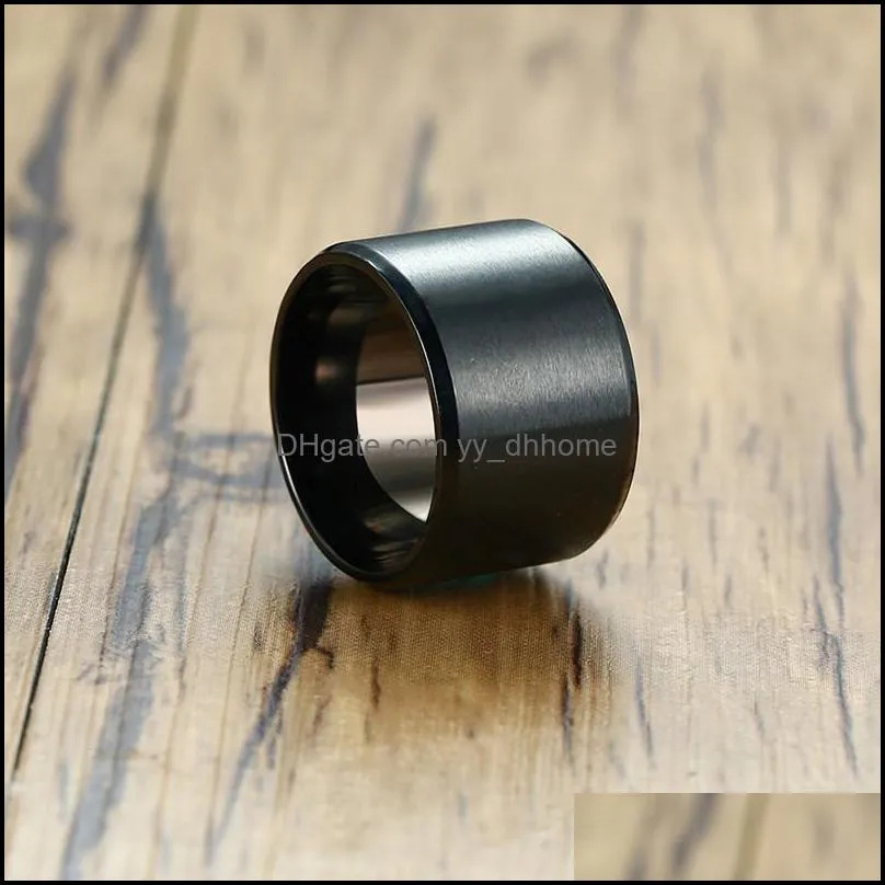New Fashion 15mm Men Band Black Stainless Steel Wide Bulky Ring for Man