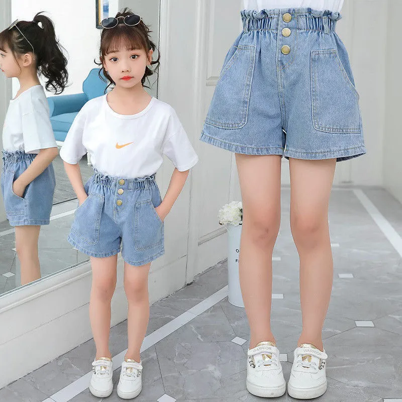 Große Kinder Mode Sommer Kinder Kleidung Mädchen 4 6 8 9 10 12 Jahre Kurze Patshwork Jeans Shorts Teenager Kinder Kinder 220707