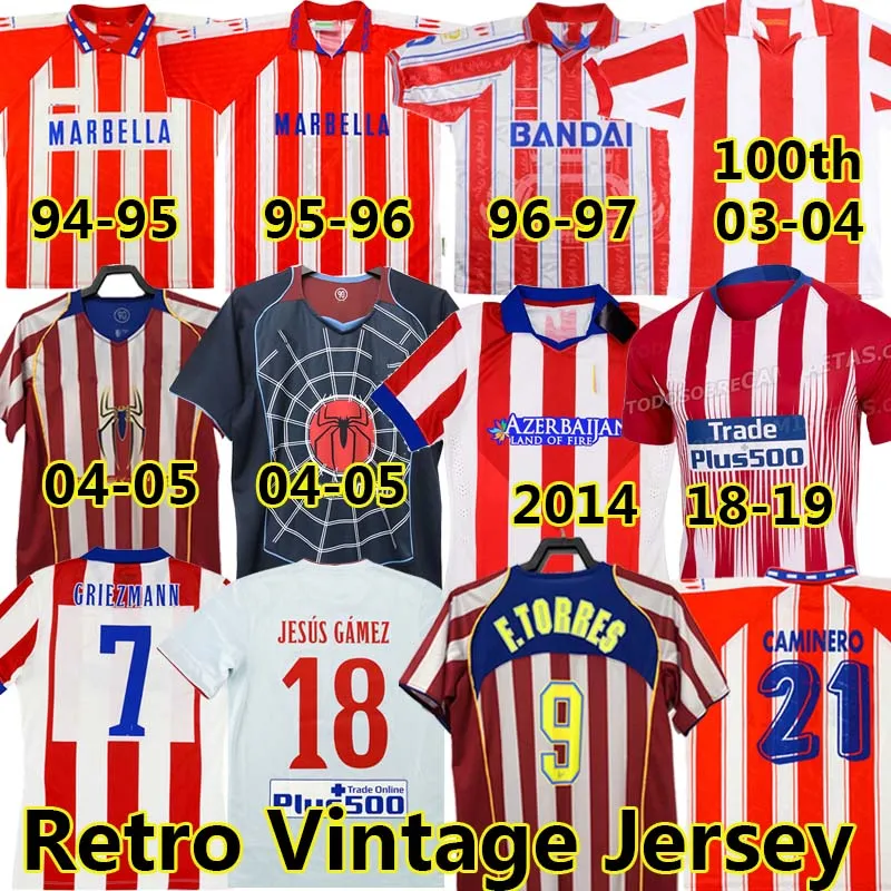 Ретро 2004 2005 футбольные майки Атлетико № 9 F.TORRES 1994 95 96 97 2013 14 15 CAMINERO GRIEZMANN Gabi HOME винтажная классическая футбольная футболка 1903-2003 гг.