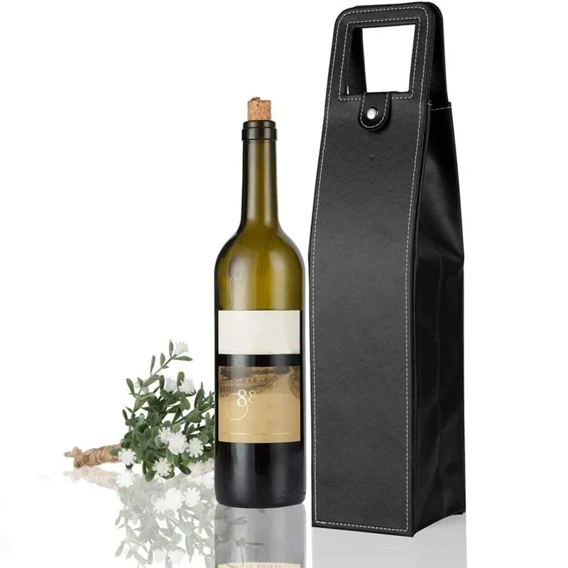 Pu läder vin eller champagne present wrap rese väska singel vin flaskbärare fodral arrangör viner flaskor gåvor väskor