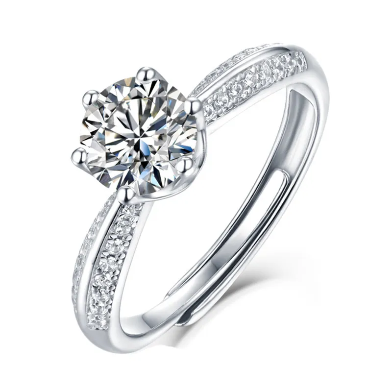 Moissanite Ring Liu Shishi dezelfde paragraaf 1 karaat kruis six-klauw simulatie diamant verzilverd 18k witte goud diamant