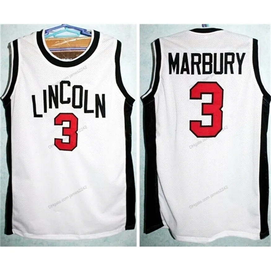 Nikivip Custom Retro Stephon Marbury #3 Lincoln High School Basketball Jersey Stitched White Size S-4XL Any Name And Number Top Quality Jerseys