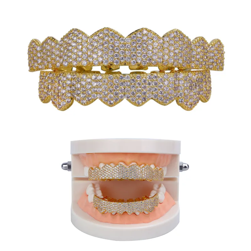 Iced Out Diamond Teeth Grillz per uomo Donna Corpo Hip Hop Silver Gold Griglie