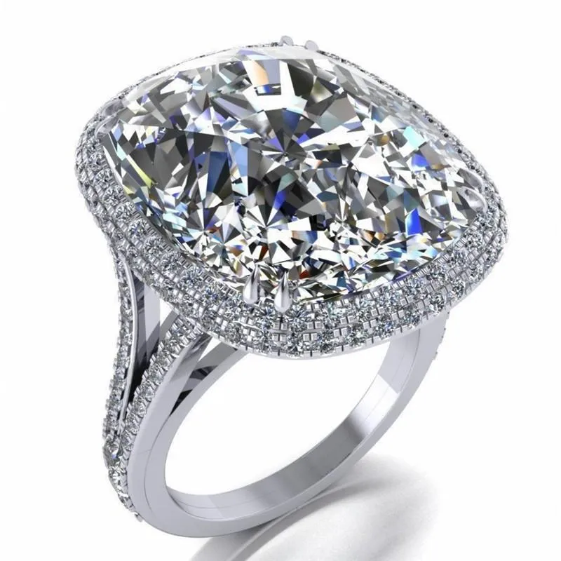 Pierścienie klastrowe luksus 925 Sterling Srebrna poduszka Cut 6CT Symulowany kamień diamentowy dla kobiet biżuterię biżuterii