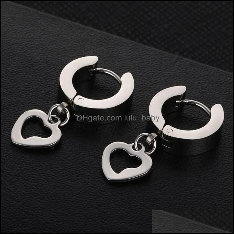 titanium steel body piercing jewelry dangle heart earring hoops korean punk hoop earrings with hearts pendant