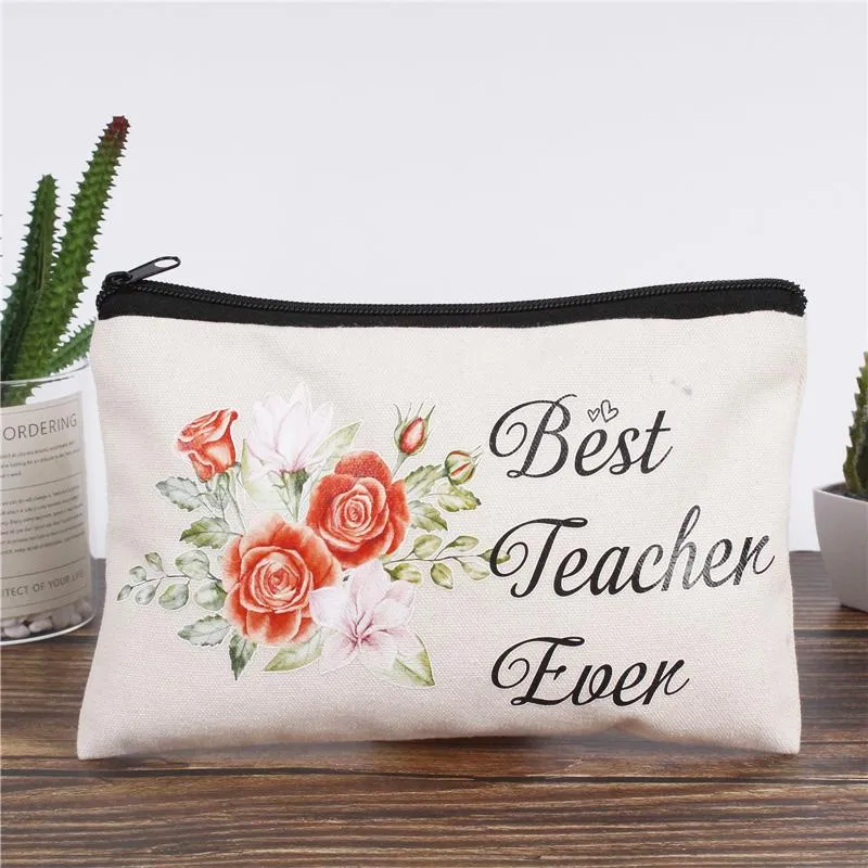 Makeup Bag Flowers Alphabet Printed Canvas Storage Bag Cosmetic Bags Large capacity pen bags 23cmx15cm LX4440